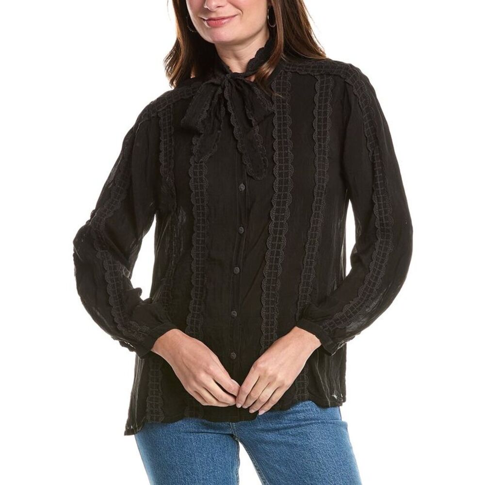 Johnny Was Womens Ivania Shirt, Black